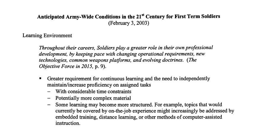 Anticipated Army-Wide Conditions in the 21st Century for First Term Soldiers first part