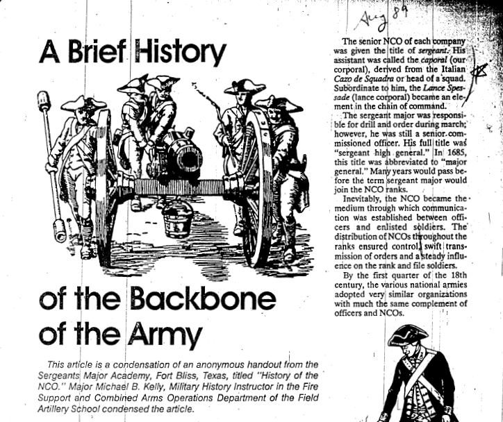 A Brief History of the Backbone of the Army first page