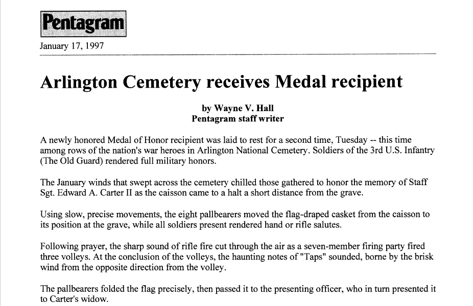 Arlington Cemetery receives Medal recipient screen shot