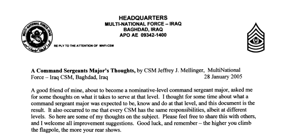 A Command Sergeants Major's Thoughts first paragraph