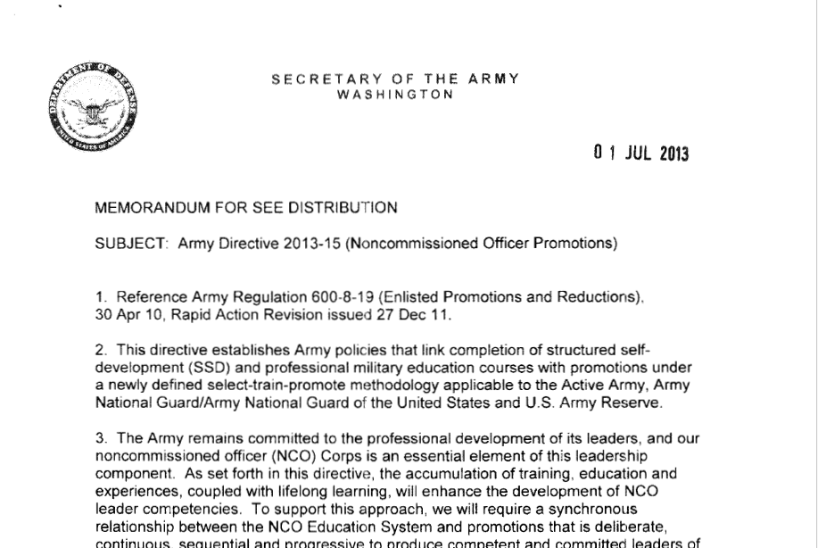 Army Directive 2013-15 screen shot