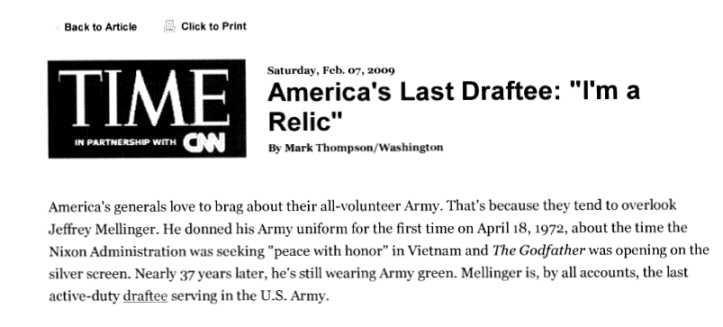 America's Last Draftee: "I'm a Relic" first paragraph