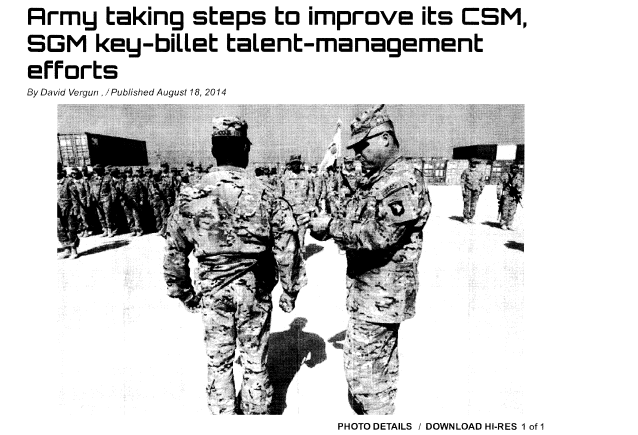 Army Taking Steps to Improve its CSM, SGM Key-Billet Talent-Management Efforts cover