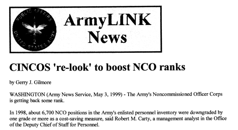 CINCOS 'Re-look' to Boost NCO Ranks - NCO Historical Society