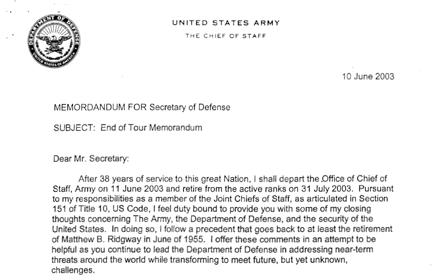 End of Tour Memorandum first paragraph