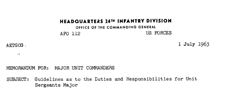 Guidelines as to the Duties and Responsibilities for Unit Sergeants Major title