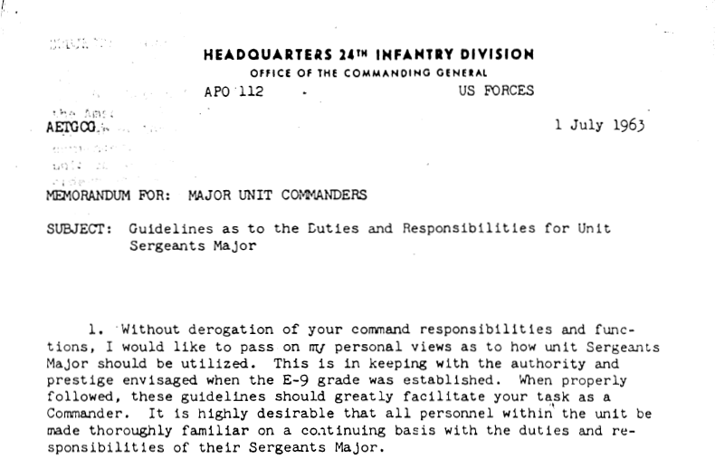 Guidelines as to the Duties and Responsibilities for Unit Sergeants Major first paragraph