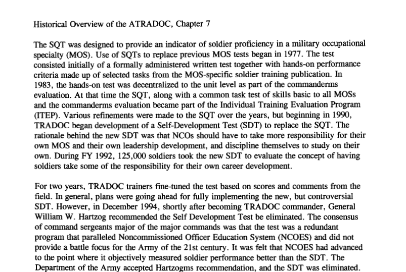 Historical Overview of the A TRADOC, Chapter 7 screen shot