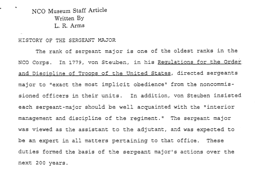 History of the Sergeant Major first paragraph