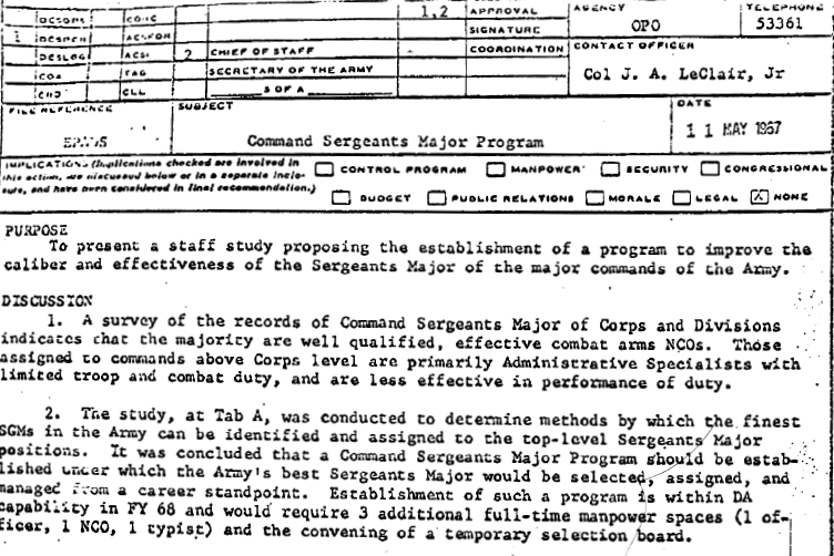 Identification and Career Management of Command Sergeants Major first two points