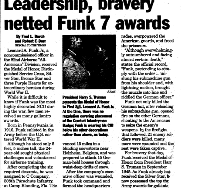 Leadership, Bravery Netted Funk 7 Awards first page