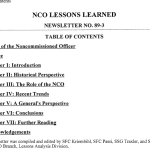 NCO Lessons Learned table of contents