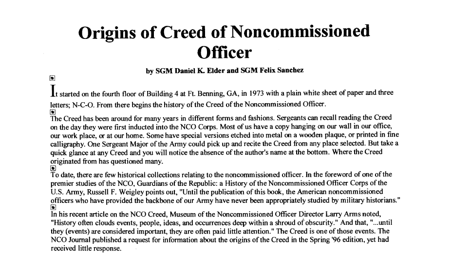 Origins of Creed of Noncommissioned Officer first paragraph