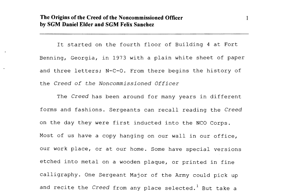 The Origins of the Creed of the Noncommissioned Officer screen shot