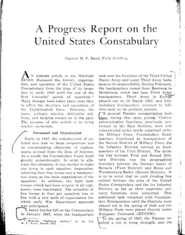A Progress Report on the United States Constabulary First Page