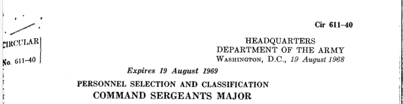 Personnel Selection and Classification Command Sergeants Major 3 title