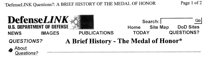 A Brief History - The Medal of Honor title