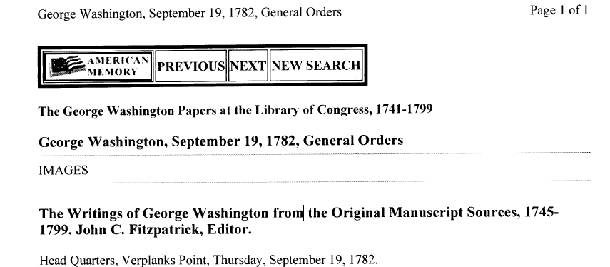 George Washington, September 19, 1782, General Orders title