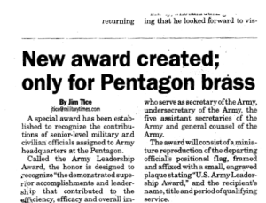 New Award Created; Only for Pentagon Brass half