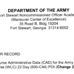 New Course Administrative Data (CAD) for the Army Training SystemWarrior Leader Course (WLC) 22 Day (600-C44) POI (Change 2) title