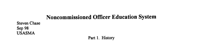 Noncommissioned Officer Education System - NCO Historical Society