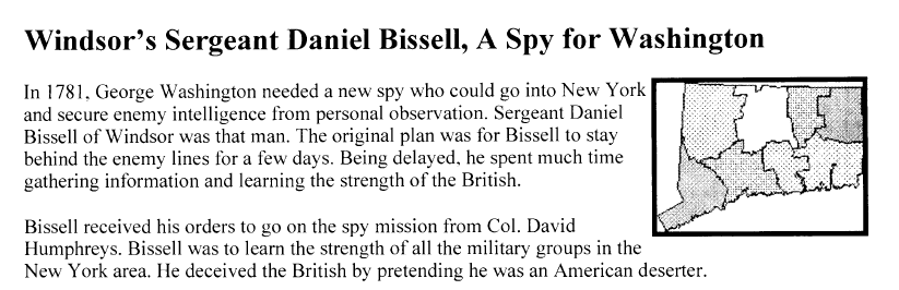 Windsor's Sergeant Daniel Bissell, A Spy for Washington - NCO ...