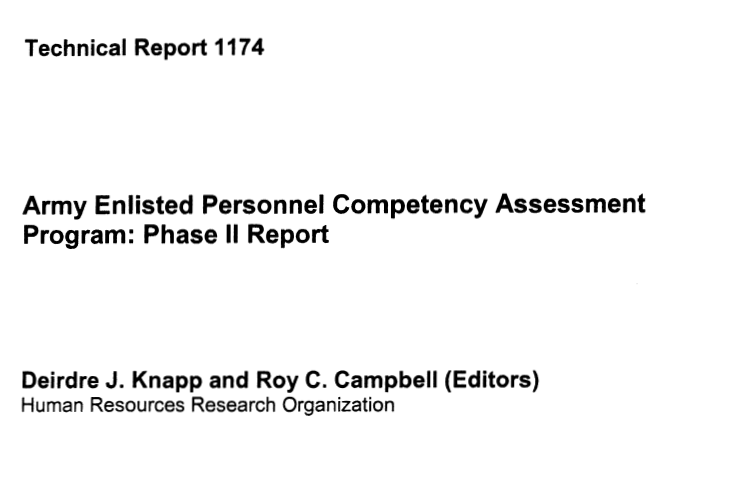 Army Enlisted Personnel Competency Assessment Program: Phase II Report title