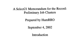 A Select21 Memorandum for the Record: Preliminary Job Clusters title