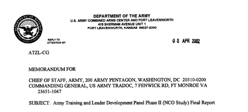 The Army Training and Leader Development Panel Report (NCO) header