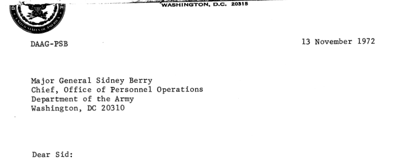 Correspondence to Major General Sidney Berry header