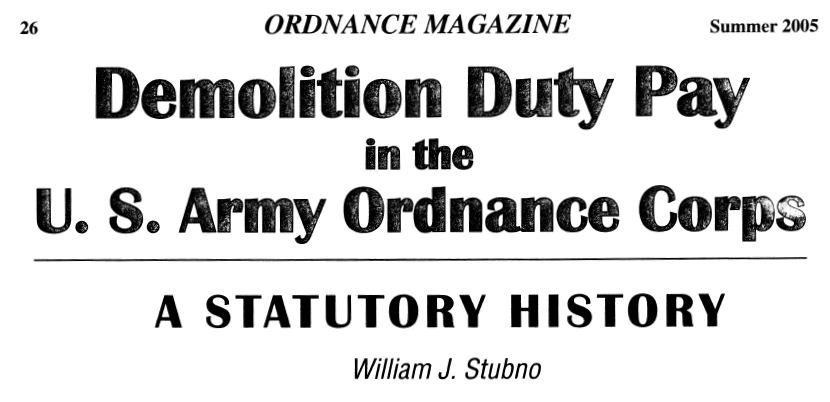 Demolition Duty Pay in the US Army Ordnance Corps title