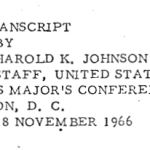 Edited Transcript of Remarks by General Harold K. Johnson Chief of Staff, United States Army Sergeant Major's Conference Washington, D.C. Monday, 28 November 1966 title