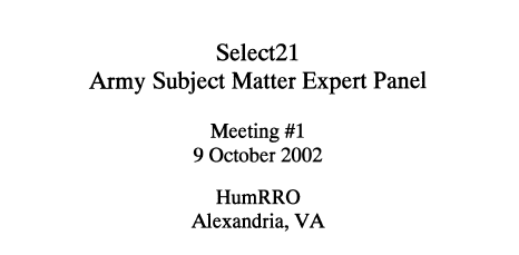 Select21 Army Subject Matter Expert Panel header