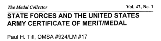 State Forces and the United States Army Certificate of Merit/Medal title