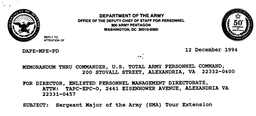 Memorandum Thru Commander SMA Tour Extension header