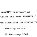 Verbal Testimony of Sergeant Major of the Army Kenneth O. Preston Before the House Committee on Education and Labor title